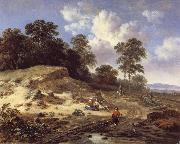 Jan Wijnants A Track by a Dune,with Peasants and a Horseman oil on canvas